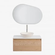 Conjunto De Móvel De Casa De Banho Suspenso 80x50 Cm Em Madeira De Freixo Tedrik Castanho Fresno & Cimento Redondo Branco Ø40 Cm Zavion & Oval - Sklum
