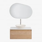 Conjunto De Móvel De Casa De Banho Suspenso Em Madeira De Freixo Tedrik Castanho Fresno & Cimento Redondo Branco Ø40 Cm Zavion & Oval - Sklum