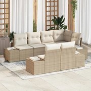 vidaXL Conjunto de sofá de jardim com 7 peças e almofadas bege em rattan sintético.