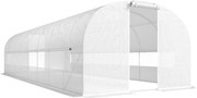 Outsunny Estufa túnel de jardim 24m², estufa túnel com estrutura em aço galvanizado, portas e 2 grandes janelas, branco | Aosom Portugal