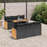 vidaXL 7 pcs conjunto sofás jardim c/ almofadões vime PE/acácia preto