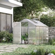 Estufa de jardim em alumínio e policarbonato, 4,6 m², dimensões: 2,42 m (L) x 1,9 m (P) x 1,95 m (A), claraboia, porta com fecho cinzento, transparent