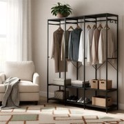 Guarda Roupa aberto com ganchos removíveis em preto