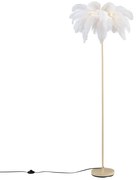 Candeeiro de pé Art Deco bege com penas brancas - Peahen Art Deco