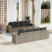 vidaXL 9 pcs conjunto sofás p/ jardim com almofadões vime PE cinzento