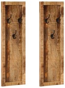 vidaXL Cabides de parede c/ 3 ganchos 2 pcs madeira mangueira maciça