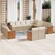 vidaXL 13 pcs conjunto de sofás p/ jardim com almofadões vime PE bege