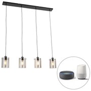 LED Candeeiro de suspensão inteligente preto com vidro fumê incl. 4 Wifi ST64 - Cúpula Design