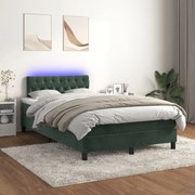 Cama box spring c/ colchão/LED 120x200 cm veludo verde-escuro