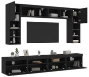 vidaXL 8 pcs conjunto de móveis de parede para TV com luzes LED preto