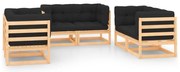 6 pcs conjunto lounge de jardim c/ almofadões pinho maciço