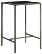 vidaXL Mesa de bar para jardim 70x70x110 cm vidro e vime PE cinzento
