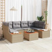 vidaXL Conjunto de Sofá de Jardim 7 Peças com Almofadas Bege em Polirattan e Acácia