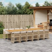 vidaXL 13 pcs conjunto de jantar p/ jardim com almofadões vime PE bege