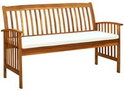 vidaXL Banco de jardim c/ almofadão 147 cm madeira de acácia maciça