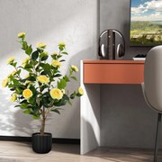Conjunto de 2 árvores de camélia artificiais 95 cm Planta de flor falsa num vaso de cimento Amarelas