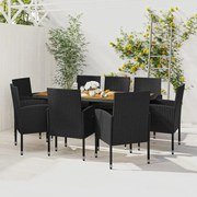 9 pcs Conjunto de jantar p/ exterior vime PE preto