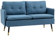 HOMCOM Sofá de 2 Lugares Moderno Estofado em Poliéster com 4 Almofadas Apoio para os Braços e Pés de Aço 139x68x80 cm Azul | Aosom Portugal