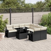 vidaXL 9 pcs conjunto de sofás p/ jardim c/ almofadões vime PE preto