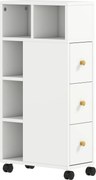 HOMCOM Armário de Banheiro Estreito, Armário com 4 Rodízios, 3 Gavetas, 5 Nichos Abertos, 20x40x80cm, Branco | Aosom Portugal