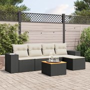vidaXL 6 pcs conjunto sofás de jardim c/ almofadões vime PE preto