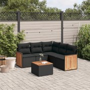 vidaXL 6 pcs conjunto sofás de jardim c/ almofadões vime PE preto