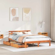 vidaXL Estrutura cama c/ gavetas 140x190 cm pinho maciço castanho-mel