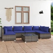 7 pcs conjunto lounge de jardim c/ almofadões vime PE cinza