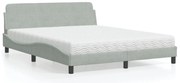 vidaXL Cama com colchão 160x200 cm veludo cinzento-claro