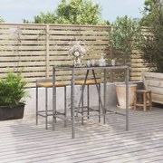 vidaXL Mesa de bar com tampo de vidro 110x70x110 cm vime PE cinzento