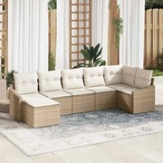 vidaXL Conjunto de Sofá de Jardim de 7 Peças com Almofadas em Rattan Sintético Bege