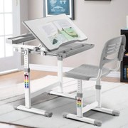 Secretária para crianças com Cadeira ajustável em altura com gaveta em ângulo 66 x 49 x (54,5 - 77) cm Cinzento