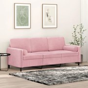 vidaXL Sofá 3 lugares c/ almofadas decorativas 180 cm veludo rosa