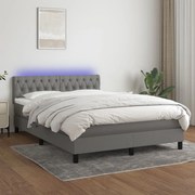 Cama box spring c/ colchão e LED 140x190 cm tecido cinza-escuro