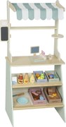 AIYAPLAY Supermercado de Brincar em Madeira com Caixa Registadora, Scanner, Cartão, Quadro, Caixas, Toldo e Acessórios, Verde | Aosom Portugal