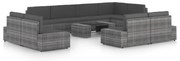 10 pcs conjunto lounge de jardim c/ almofadões vime PE cinzento