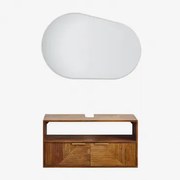 Conjunto De Móvel De Casa De Banho Suspenso Em Madeira De Manga Baty Madeira De Manga & Sem Lavatório & Oval Led E Anti-embaciamento 100x80 - Sklum