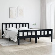 Estrutura de cama casal 135x190 cm madeira maciça preto