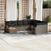 vidaXL 10 pcs conjunto sofás de jardim c/ almofadões vime PE cinzento