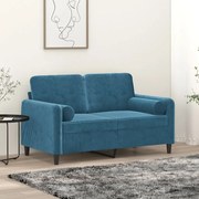 vidaXL Sofá 2 lugares c/ almofadas decorativas 120 cm veludo azul