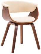 vidaXL Cadeira de jantar madeira curvada e couro artificial cor creme