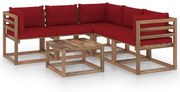 6 pcs conj. lounge almofadões vermelho tinto pinho impregnado