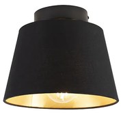 Candeeiro de teto com abajur de algodão preto com dourado 20 cm - Combi Preto Clássico / Antigo
