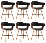 vidaXL Cadeiras jantar 6 pcs couro artificial preto e madeira curvada