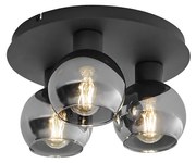Candeeiro de teto Art Deco preto com vidro fumê 3 luzes - Vidro Art Deco