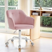 Cadeira de escritório giratória design simples com toque de elegância moderna veludo Rosa pastel