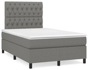 Cama box spring c/ colchão e LED 120x190 cm tecido cinza-escuro