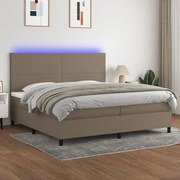 vidaXL Cama box spring colchão/LED 200x200cm tecido cinza-acastanhado