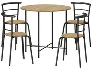 HOMCOM Conjunto de Mesa e Cadeiras de Refeição Mesa de Cozinha Redonda com 4 Cadeiras Estilo Industrial Madeira e Preto | Aosom Portugal
