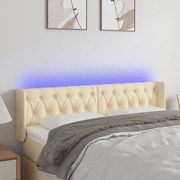 Cabeceira de cama c/ luzes LED tecido 163x16x78/88 cm cor creme